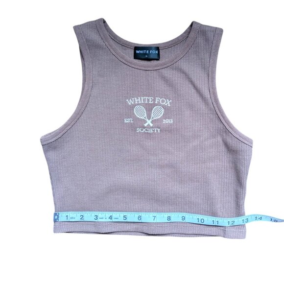 White Fox Boutique Brown Waffle Cropped Tank Top Women Size Small - Picture 9 of 11